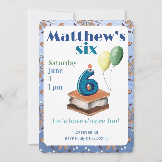 Let’s have s’more fun 6th Birthday Invitation 招待状 (正面)
