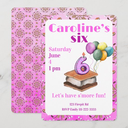 Let’s have s’more fun 6th Birthday Invitation 招待状 (正面/裏面)