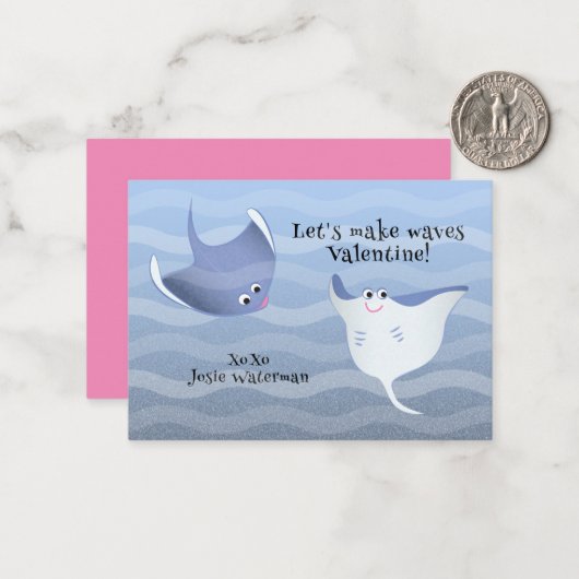 Let’s Make Waves | Kids Stingray Valentine Card ノートカード (正面/裏面インサイチュ)