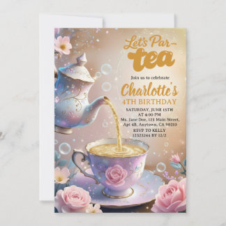 Let’s Par‑Tea Teacup & Teapot Tea Party Birthday 招待状