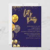 Let’s Party- elegant Birthday with Golden balloons 招待状 (正面)