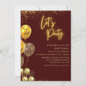 Let’s Party- elegant Birthday with Golden balloons 招待状 (正面)