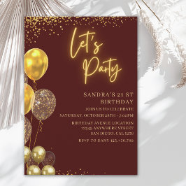 Let’s Party- elegant Birthday with Golden balloons 招待状