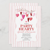 Let’s Party Hearty Pink Hearts Birthday 招待状 (正面/裏面)
