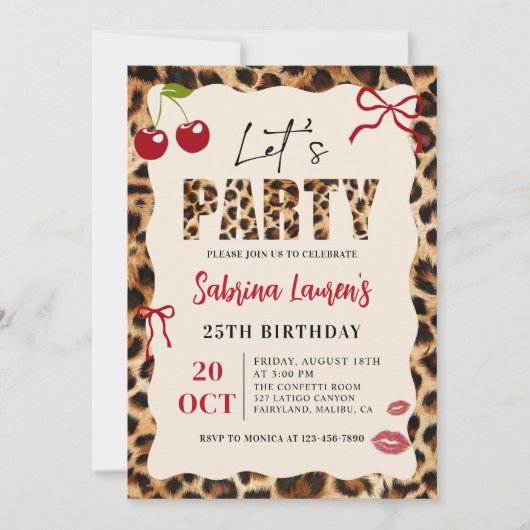 Let’s Party Leopard Cheetah Birthday Invitation 招待状 (正面)