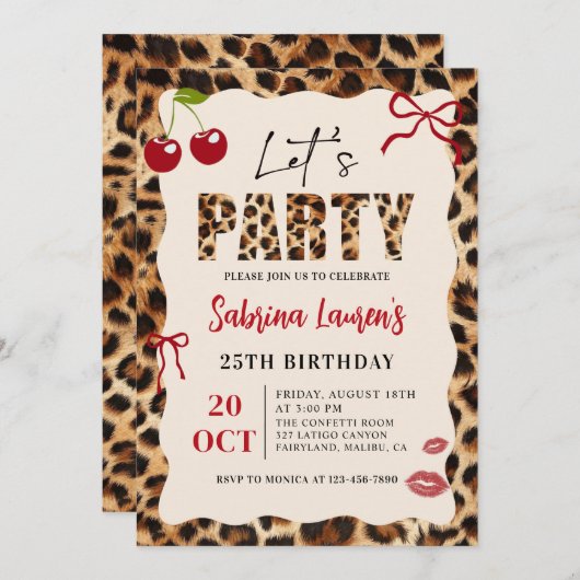 Let’s Party Leopard Cheetah Birthday Invitation 招待状 (正面/裏面)