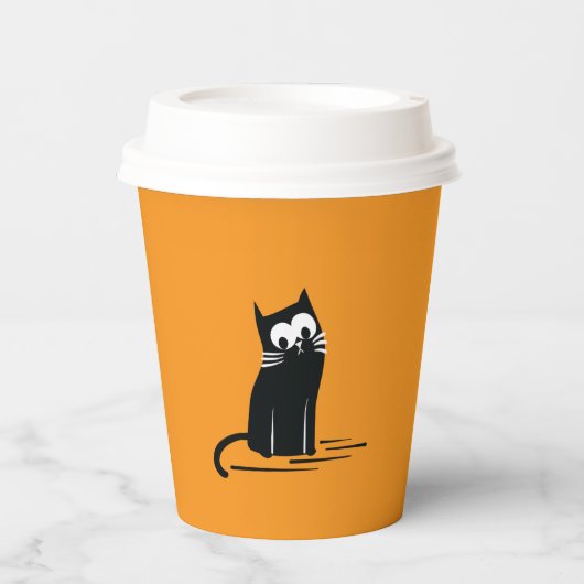 Let’s Party Started – Black Cat on Orange  紙コップ (正面)