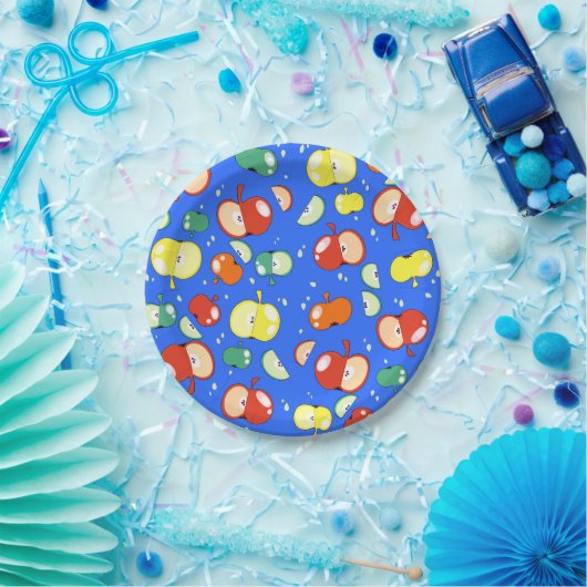 Let’s Party Started – Pop Apple on Blue ペーパープレート (パーティー)