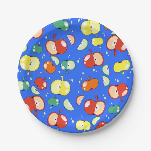 Let’s Party Started – Pop Apple on Blue ペーパープレート (正面)
