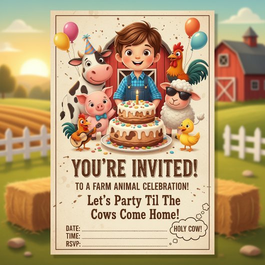 Let’s Party Til the Cows Come Home | Editable Farm 招待状