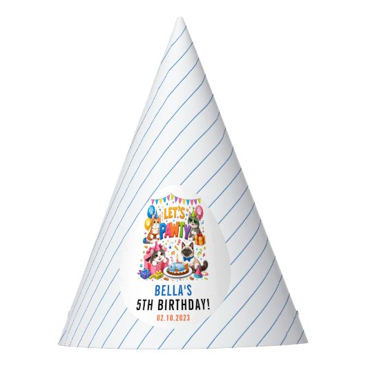 Let’s Pawty Cat 5th Birthday | Cute Kitty Birthday パーティーハット (正面)