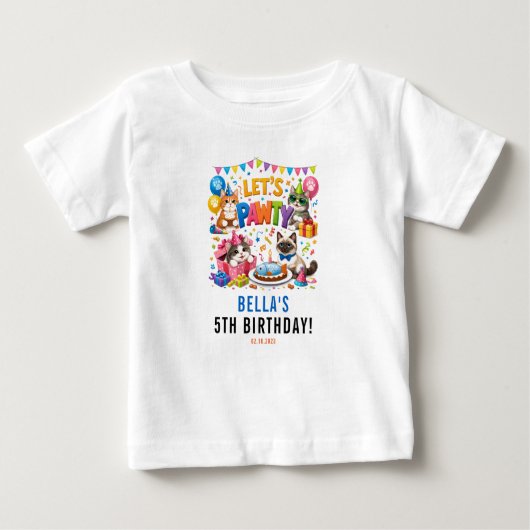 Let’s Pawty Cat 5th Birthday | Cute Kitty Birthday ベビーTシャツ (正面)