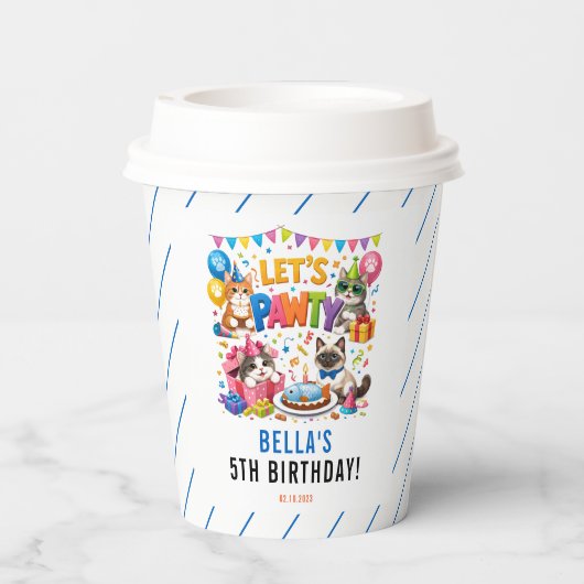 Let’s Pawty Cat 5th Birthday | Cute Kitty Birthday 紙コップ (裏面)