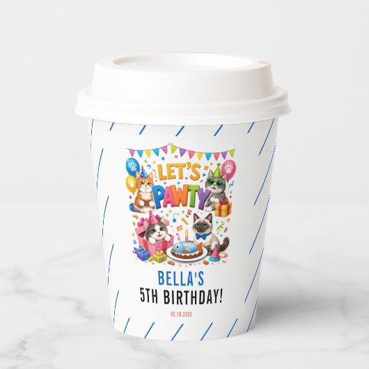 Let’s Pawty Cat 5th Birthday | Cute Kitty Birthday 紙コップ (正面)