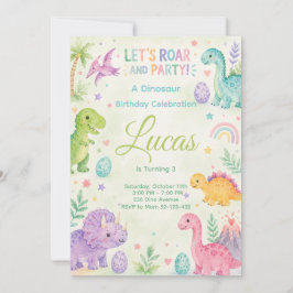 Let’s Roar And Party Dinosaur Invitation Editable 招待状