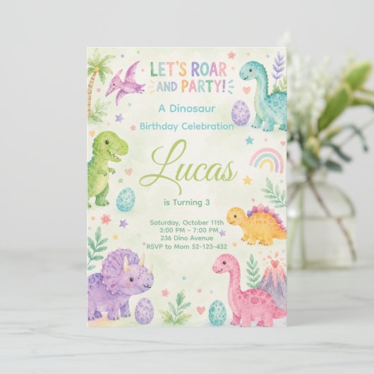 Let’s Roar And Party Dinosaur Invitation Editable 招待状 (スタンド正面)