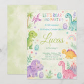 Let’s Roar And Party Dinosaur Invitation Editable 招待状 (正面/裏面)