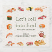 Let’s Roll into Fun! Sushi Birthday Party Invitati スパークリングワインラベル (シングルラベル)