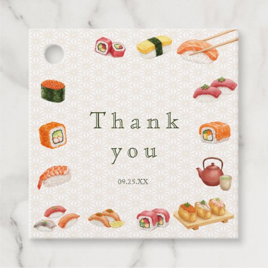 Let’s Roll into Fun! Sushi Birthday Party Invitati フェイバータグ (正面)