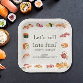 Let’s Roll into Fun! Sushi Birthday Party Invitati ペーパープレート