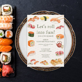Let’s Roll into Fun! Sushi Birthday Party Invitati 招待状