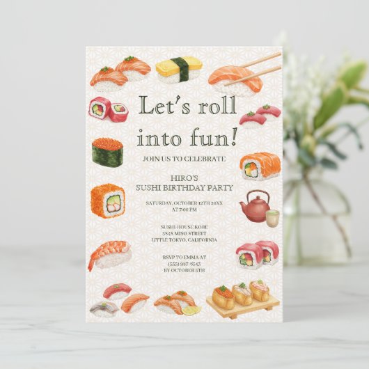 Let’s Roll into Fun! Sushi Birthday Party Invitati 招待状 (スタンド正面)