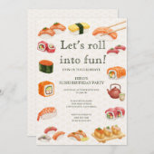 Let’s Roll into Fun! Sushi Birthday Party Invitati 招待状 (正面/裏面)