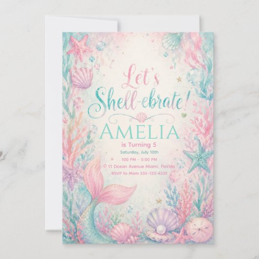 Let’s Shell-ebrate Mermaid Invitation Editable 招待状 (正面)