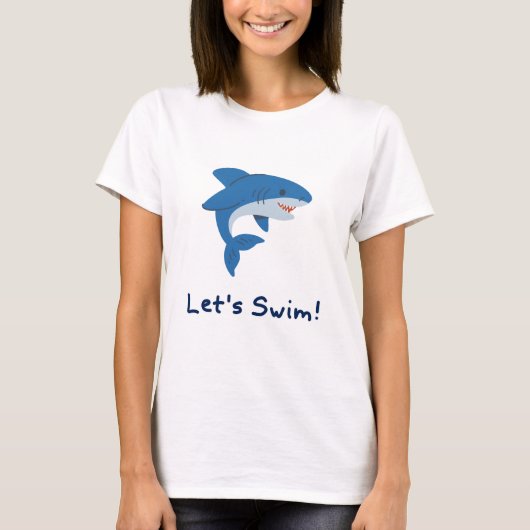 Let’s Swim Shark Cartoon T-Shirt Cute Ocean Love Tシャツ (正面)