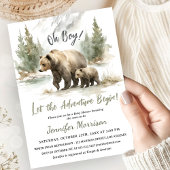 Let The Adventure Begin Baby Shower Boy Bear 招待状