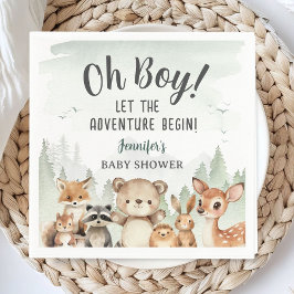 Let The Adventure Begin Baby Shower Boy Woodland スタンダードカクテルナプキン