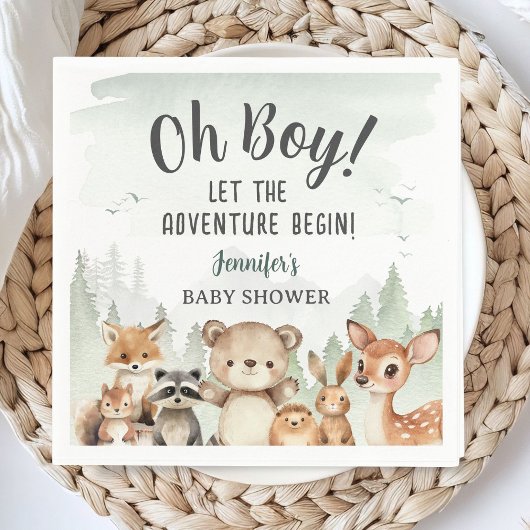 Let The Adventure Begin Baby Shower Boy Woodland スタンダードカクテルナプキン