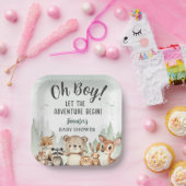 Let The Adventure Begin Baby Shower Boy Woodland ペーパープレート (パーティー)