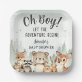 Let The Adventure Begin Baby Shower Boy Woodland ペーパープレート (正面)