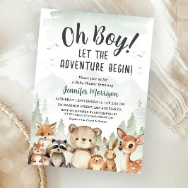 Let The Adventure Begin Baby Shower Boy Woodland 招待状