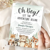 Let The Adventure Begin Baby Shower Boy Woodland 招待状