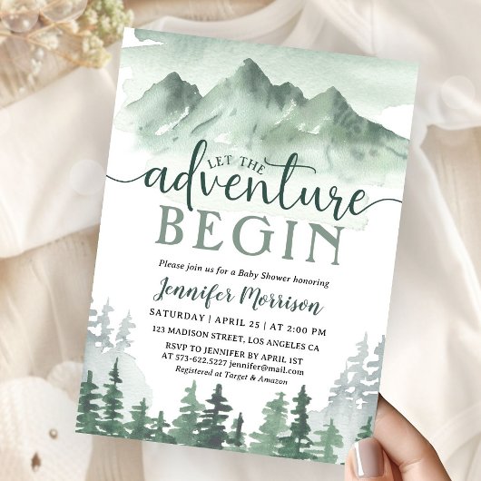 Let The Adventure Begin Baby Shower Green Mountain 招待状