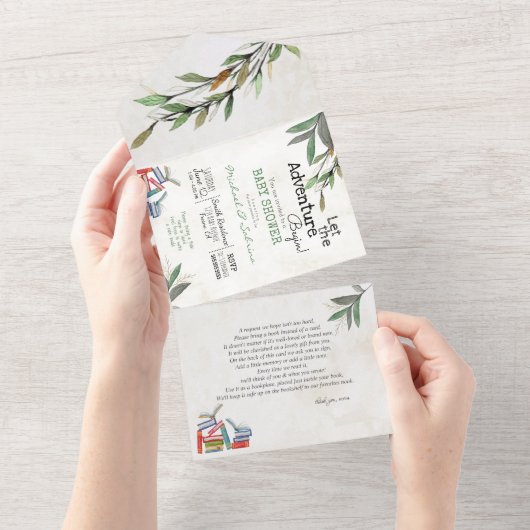 Let the Adventure Begin Book Request Baby Shower - オールインワン招待状 (貼ってはがせる)