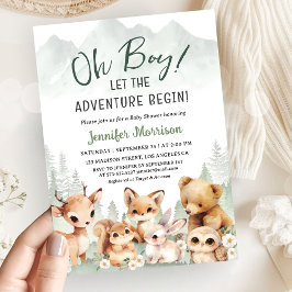 Let The Adventure Begin Boy Baby Shower Woodland 招待状