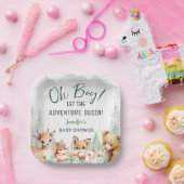 Let The Adventure Begin Boy Woodland Baby Shower ペーパープレート (パーティー)
