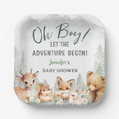 Let The Adventure Begin Boy Woodland Baby Shower ペーパープレート (正面)