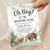 Let the Adventure Begin Boy Woodland Baby Shower 招待状