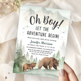 Let the Adventure Begin Boy Woodland Baby Shower 招待状