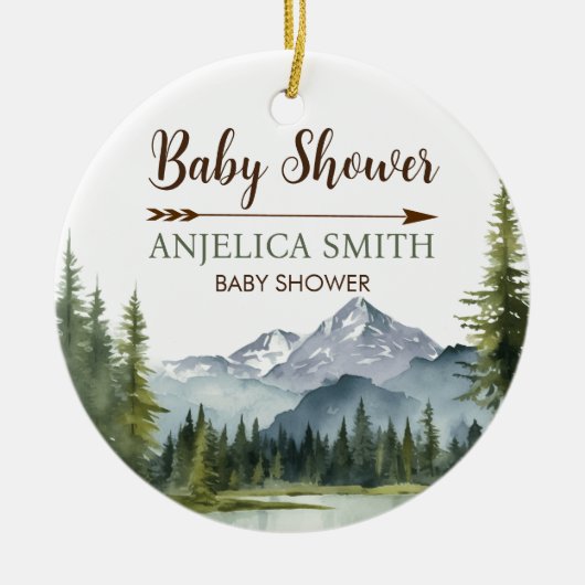 Let the Adventure Begin Forest Rustic Baby Shower セラミックオーナメント (正面)