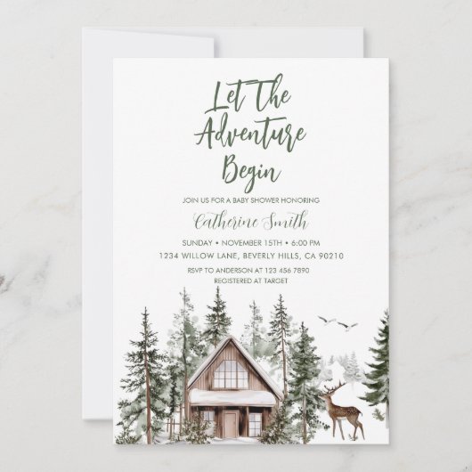 Let The Adventure Begin Winter Baby Shower 招待状 (正面)