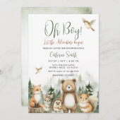 Let the Adventure Begin Woodland Baby Shower 招待状 (正面/裏面)