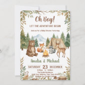 Let the Adventure Begin Woodland Boy Baby Shower 招待状 (正面)