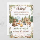 Let the Adventure Begin Woodland Boy Baby Shower 招待状 (正面/裏面)