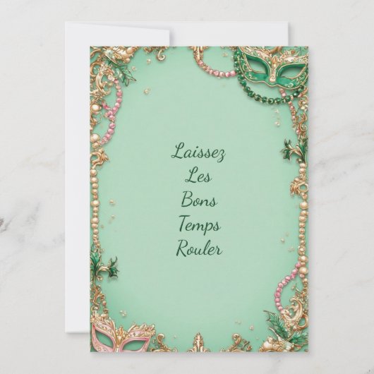 Let The Good Times Roll Mardi Gras Mask Beads Fun  招待状 (裏面)