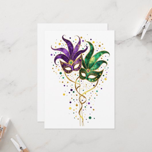 Let the Good Times Roll Mardi Gras Masks カード (正面/裏面インサイチュ)